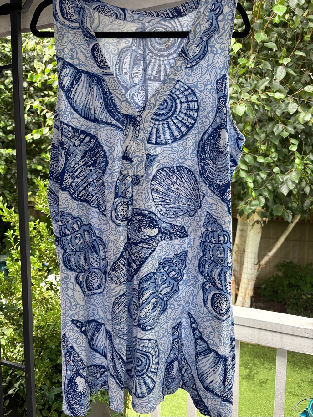 Lilly Pulitzer RARE Amina Blue Dress Stuffed Shells V-Neck Sleeveless Coastal XL